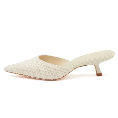 KISSASA Slingback Kitten Heels Mules for Women Pointed Toe Breathable Mesh Slip on Heeled Sandals Backless Pumps