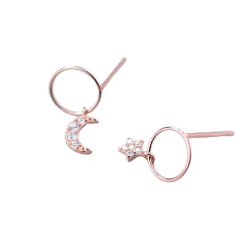 Boucles d'oreilles étoile lune argent S925 anti-allergie style bague rose pour femme