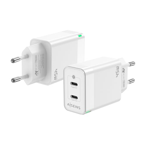 Aisens - Asch-45W2P005-W - Caricatore Gan 45W, 2Xusb-C Pd3.0 Qc4.0, Bianco