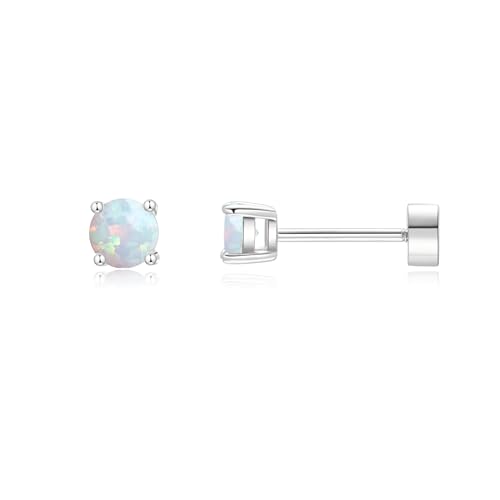 Birthstone Flat Back Earrings for Women Trendy,Silver Plated Hypoallergenic Comfort Flatback Earring for Cartilage Tragus Helix, Cubic Zirconia Earrings Stud Silver Jewelry Best Birthday Gift for Her -  the City