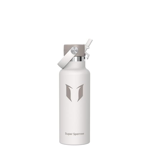 Sparrow Insulated Water Bottle Kids 500ml - FlipFlow Metal Water Bottles with Straw Lid - BPA Free - Leakproof Stainless Steel Flask for Sport, School, Outdoor, Travel, Grey