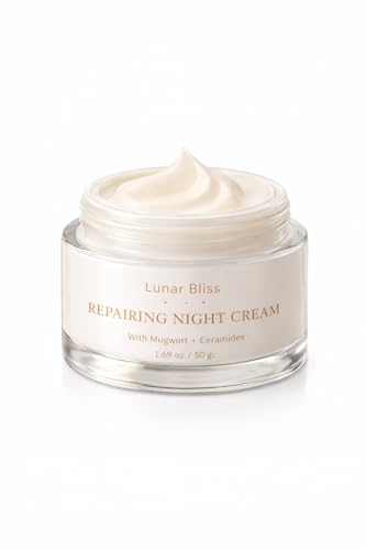 seon Lunar Bliss Repairing Night Cream with Mugwort and Ceramides, Hydrating Face Moisturizer, 1.69 oz