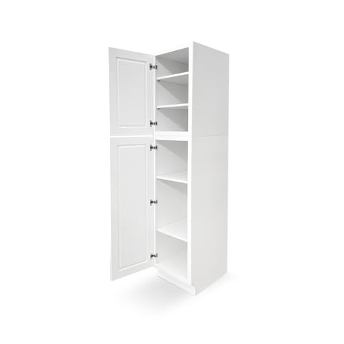 Lieeres Tall Storage Cabinets, Slim Pantry Cabinet, 2 Portion Pantry Cabinet, 2 Doors, 4 Adjustable Shelves, White Shaker, Painted, RTA, Unasssemble, Soft Close (White, 18