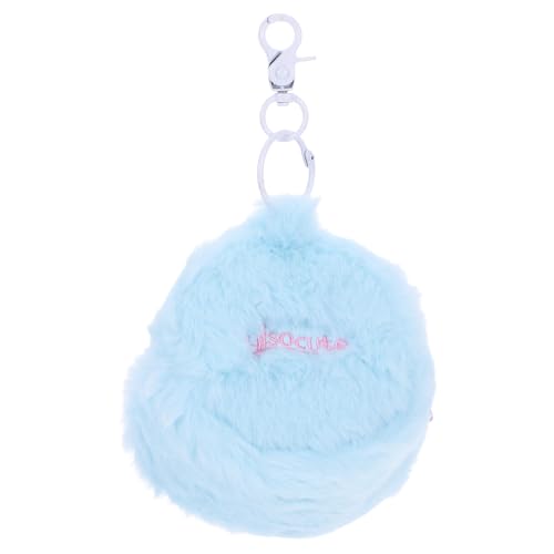LUOZZY Cute Cartoon Round Plush Coin Purse with Zipper Kawaii Keychain Pendant for Earphones Data Cables Blue