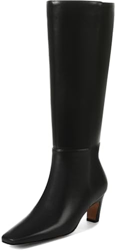 Kitten Heel Knee High Boots Women Square Toe Long Tall Boots Faux Leather Low Heel Boot Fashion Wide Calf Dress/Casual Elastic Boots with Side Zipper