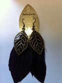 Natural Feather Fashion Earrings, Color: Dark Purple