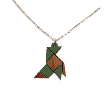 Sastree Colgante Pajarita Original para Mujer Verde | Edición Limitada Solo 365 Unidades | Madera Sostenible Pintado a Mano | Accesorio Chic Diferente y Elegante | Acero Inoxidable Plata