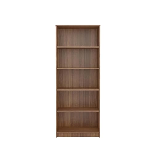 Image of NEUDOT Bravo Engineered Wood 5-Shelf Open Bookshelf Cabinet | Book Rack Organizer for Decor & Display | Floor-Standing Bookcase for Home, Office & Library | Leon Teak Finish