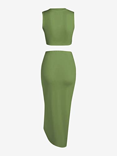 Image of ZAFUL Women's Casual Sleeveless Summer Two Piece Outfits Crop Top and Side Split Draped Ruched Maxi Skirt Set Solid Suiting