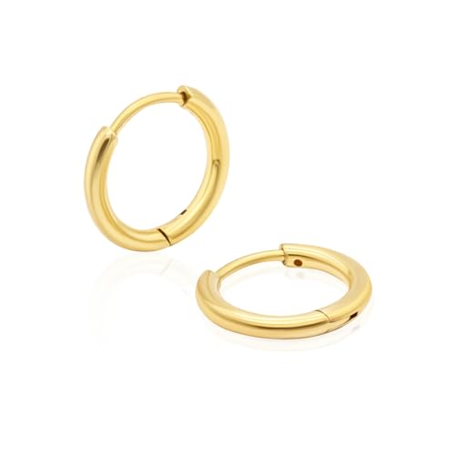 フープピアス リング ピアス サージカルステンレス レディース メンズ つけっぱなし 幅1.6mm 内径8mm ゴールド 両耳用 1ペア 2個セット