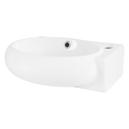ML-Design Lavabo Blanco Ovalado para Esquina 430 x 280 x 150 mm Lavamanos Angular de Cerámica sobre Encimera o de Pared con Agujero para Grifo a la Derecha, Pila Pequeña para Cuarto de Baño o Aseo