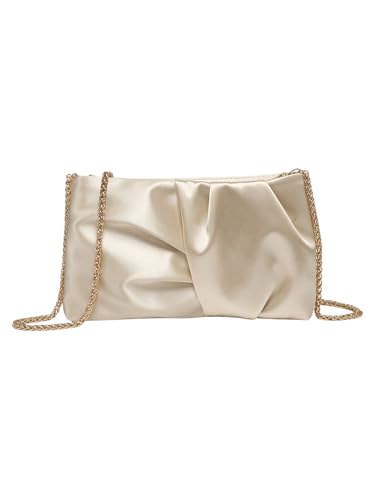 Image of QWINEE Women's Satin Purse Ruched Evening Clutch Handbags Formal Party Handbag Wedding Bags Champagne One-Size
