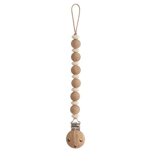 Image of mushie 100% Silicone Baby Pacifier Clip BPA Free | Luna (Faux Wood)