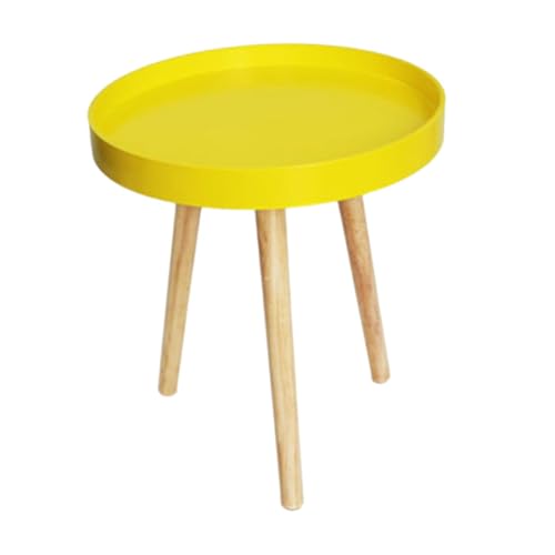 Mesa redonda de madera nórdica pequeña con almacenamiento para salón 2