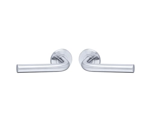 Vachette Poignée de Porte LC1 - Béquille Droite sur Rosace Ronde Bec de Cane - pour Portes Épaisseur 30 à 48 mm - en Acier Inoxydable - Carré de 7 mm -...