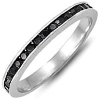 Vendela: 0.96ct Black Ice on Fire CZ Stackable Eternity Band Ring 925 Sterling Silver, 3293A