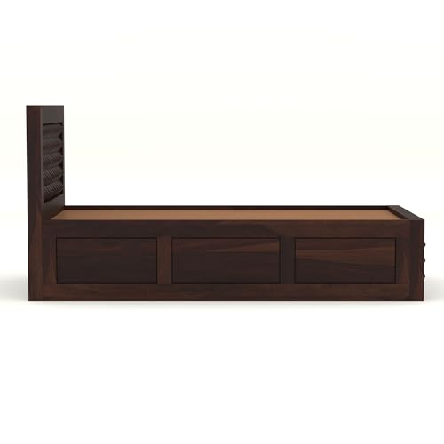 Image of Solid Sheesham Wood Single Size Bed with Box Storage for Bedroom Living Room Single Cot for Home Wooden Palang for Hotel (Walnut, Size 6 * 3)
