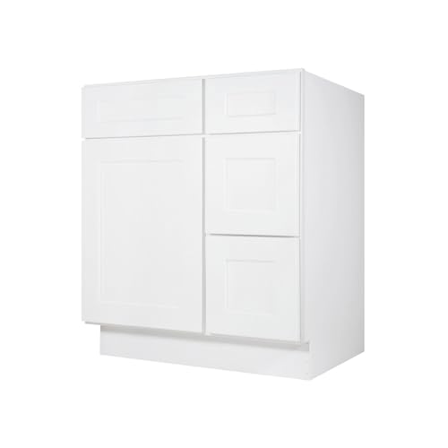 Image of Furinno Shaker Drawers Right Bath Vanity Cabinet Without Top, Ready to Assemble, 21 D x 30 W x 34.5 H, White