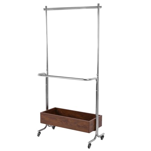 Small Clothes Rack With Wooden Storage Box Floor-Hanging Clothes Rack