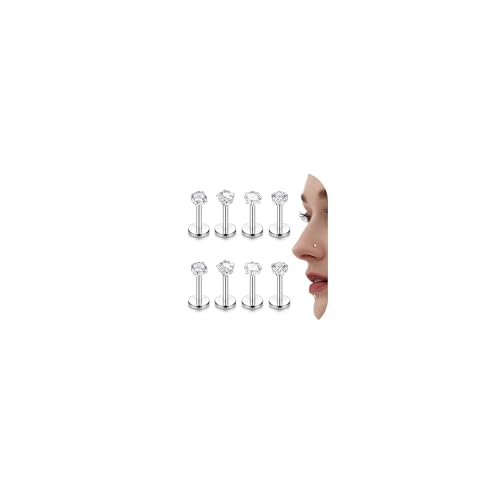 Morfetto 16G G23 Titanio Labret Tachuelas Anillos de Labios Hélice Tragus Conjunto de Pendientes Corazón Redondo CZ Anillos de Nariz Pendiente de Cartílago Monroe Piercing Joyería Plata 6 mm