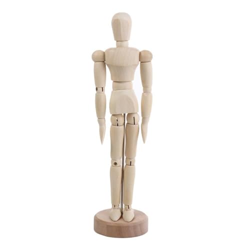 Manichino da artista in legno, corpo flessibile, figura umana, manichino da disegno mobile con base, per scrivania da casa e ufficio (14 cm)