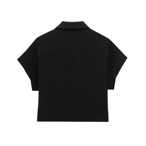 FindThy Women’s Cropped Jacket Trendy Lapel Collar Short Sleeve Solid Color Zip Up Outerwear Coat2