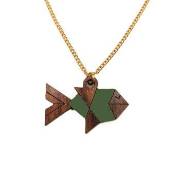 Sastree Colgante Pez Nemo Original Mujer Verde | Edición Limitada Sas365 (Solo 365 Unidades) | Madera Sostenible Pintados a Mano | Exclusivo Amantes Mar y Peces (Acero Inox Oro)