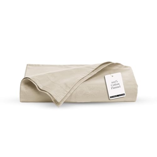 Image of Tribeca Living King Cotton Flannel Flat Sheet Only 170-GSM - Oversized 112 x 106 Inch Dimensions for Generous Bed Coverage - Soft Breathable Bedding in Ivory
