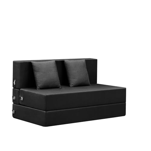 Image of Foldable 2-Seater, 4X6 Sofa Bed | Convertible Sofa Cum Bed with Cushion Jute Fabric Perfect for Living Rooms & Guest Rooms - Black