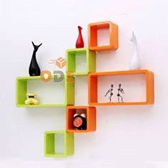 Online Decor Shoppee Decorative Cube Floating, Shelves Wall Shelf, Wall Rack for Living & Bed Room, Drawing Room. (Set of 6) (Orange Green)