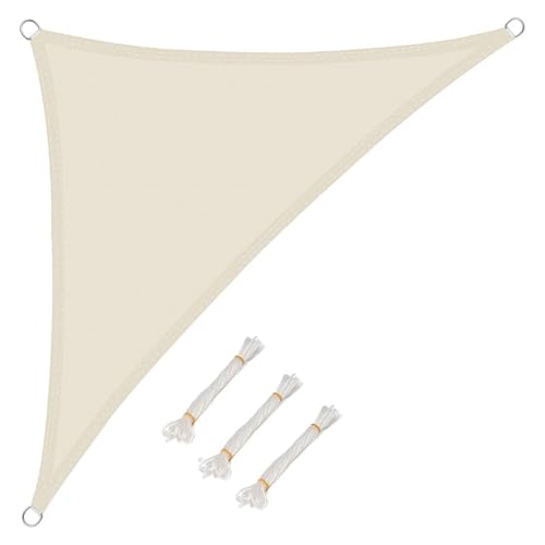 WOLTU Toldo Vela Impermeable Triangular 5x7x7 m Poliéster Protección Rayos UV Intemperie para Patio Exteriores Jardín Color Arena Crema