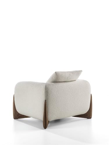 Image of Lakdi The Furniture Modern Cozy Sherpa Lounge Chair with Boucle Upholstery, Curved Wood Base & Oversized Club Seating for Living Room & Bedroom | 5 Years Warranty | Free Assembly - 15185252