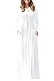 AUSELILY Women's Long Sleeve Dress Loose Plain Long Casual Maxi Dresses with Pockets 2025 New White2 L