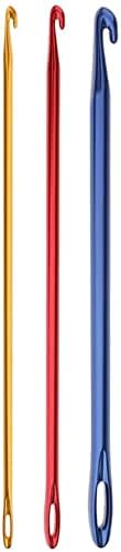 MauSong 3 Pieces Aluminum Tunisian Afghan Crochet Hook Knit Needle Hand Weaving Knitting Tool DIY