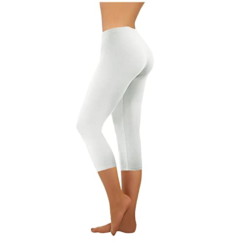 High Waisted Capri Leggings for Womens Casual Soft Comfy Athletic Capris Tummy Control Cycling Dance Yoga Pants White