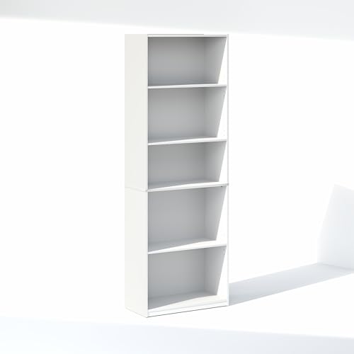 Image of Furinno GEHRY DVD Shelf, 5-Tier CD Rack, Media Shelf with Adjustable Shelves, DVD Storage Cabinets for CD Bluray Game Disc, Easy Assembly, for Living Room, Home Office, White