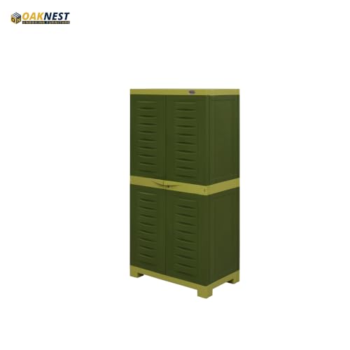 Image of Oaknest Supreme Fusion-02 Plastic Storage Cabinet | Compact & Multipurpose Storage Solution | Waterproof, Durable & Lightweight | Ideal for Home, Office & Garage | Green and Yellow