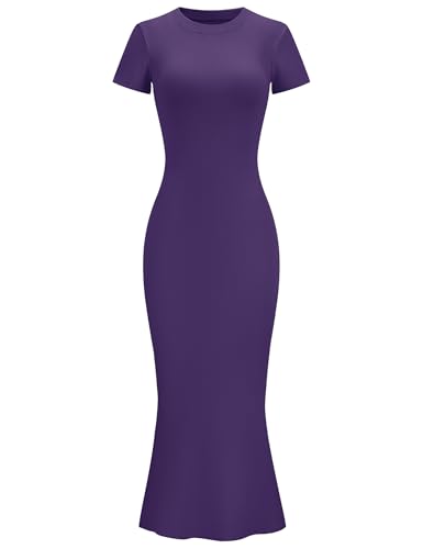 Image of LOMON Women Fishtail Hem Ribbed Maxi Dresses Summer Casual Stylish Y2k Sexy Fitted Lady Elegant Cotton Soft Lounge Dress