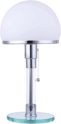 Bauhaus - Lampada da tavolo moderna a LED, vetro bianco e cromo lucido, elegante lampada da tavolo per studio e lettura, E27, per casa e ufficio