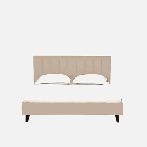 Image of Wooden Modern Upholstered Queen Size Bed for Bedroom | Wooden Double Bed Without Storage | Platform Cot Upholstered Bed with Upholstery Fabric | Engineered Wood | 6.5 x 5 Ft | Beige