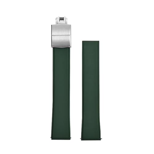 Image of LYYXBE Convex Shape CTS FKM Rubber Watch Strap 19mm 20mm 21mm 22mm Watchbands Quick Release Cut To Size(Green Silver Buckle,22mm)
