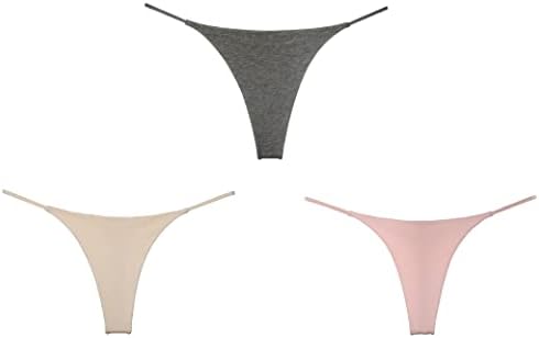 BY.ECG Women's Cotton Thong Double-Layer Sexy G-String Grey/Nude/Pink 3 Pack(S)