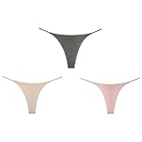 BY.ECG Women's Cotton Thong Double-Layer Sexy G-String Grey/Nude/Pink 3 Pack(S)
