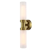 TEENYO Modern Gold 2-Light Wall Sconce with Frosted Glass Shade 20-Inch Cylinder Bathroom Light Fixtures Brass Glass Sconces Wall Lighting for Living Room Bedroom