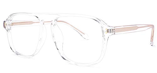 Image of Zeelool Retro TR90 Oversized Aviator Blue Light Blocking Glasses Computer Video Game for Women Men Willow TT217878-01 Crystal