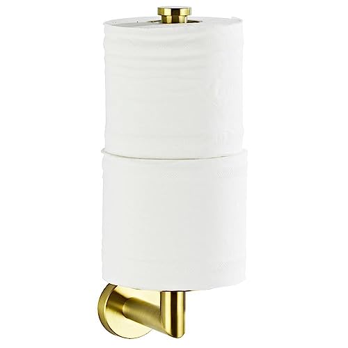 Encuentra reviews de Soporte rollo diseño moderno más recomendados. 37 Soporte de papel higiénico vertical para rollos dobles montado en la pared con placa redonda de acero inoxidable de metal para baño y cocina, diseño moderno duradero (dorado)