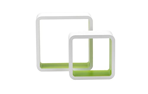 King Collection King Home m1105002/B Set 2 Stück Regal Quadra abgerundet in MDF zweifarbig, Weiß/Grün, 26 x 10 x 26H 20 x 10 x 20h