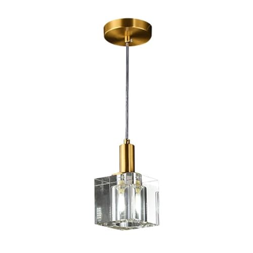 XIEICS Nordic Crystal Cube Pendant Lights Fixture with Brass Holder, Adjustable Modern Hanging...