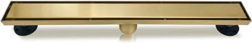 Neodrain 60-Inch Gold Linear Shower Drain, 2-in-1 Flat & Tile Insert Cover, Stainless Steel Linear Drain, Brushed Brass Rectangle Shower Floor Drain with Hair Strainer, Watermark&CUPC Certified