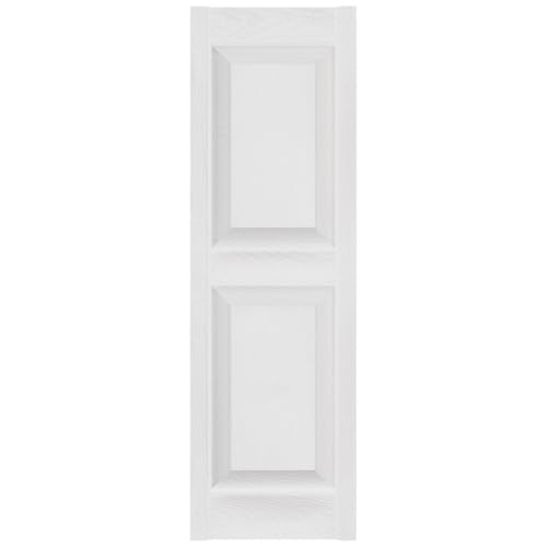 Builders Edge 12 in. W x 43 in. H Builders Edge, Standard Two Equal Panels, Raised Panel Shutters, Includes Matching Installation Spikes (Per Pair), 001 - White